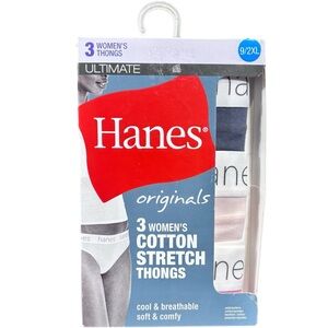 HANES Ultimate Size 9 / 2XL 3-pack Multi Colors Cotton Women's Thong Panties